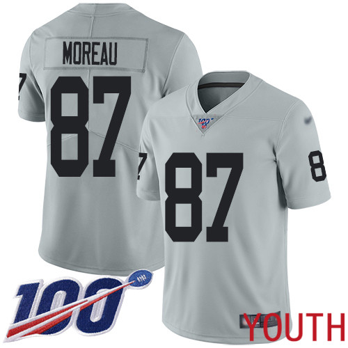 Oakland Raiders Limited Silver Youth Foster Moreau Jersey NFL Football #87 100th Season Inverted Jersey->youth nfl jersey->Youth Jersey